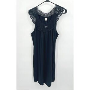 NWT Crochet Lace Bib Shift Dress L Black Whimsigoth Cottagecore Boho Romantic